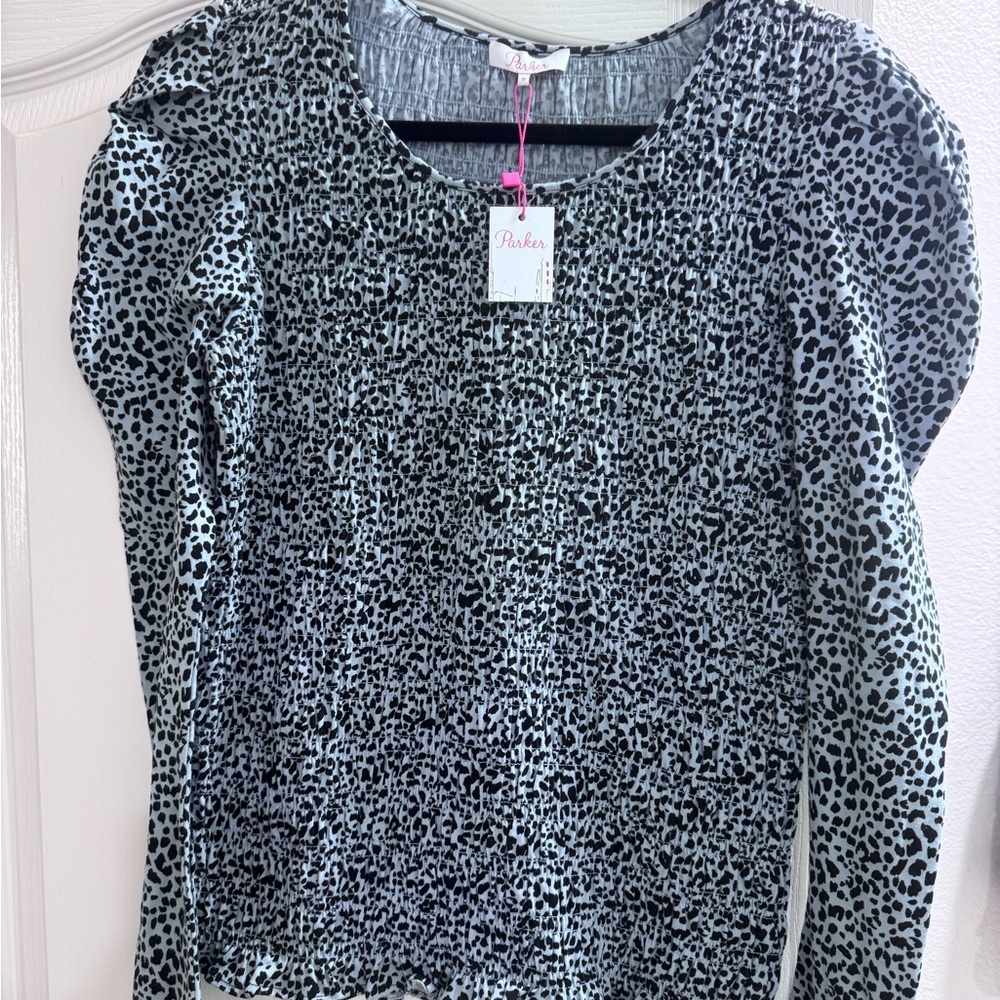 NWT Parker Danna Animal Print Blouse in Artic Frost
